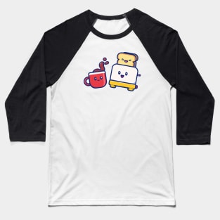 Cute Coffee With Toast Bread Cartoon Baseball T-Shirt